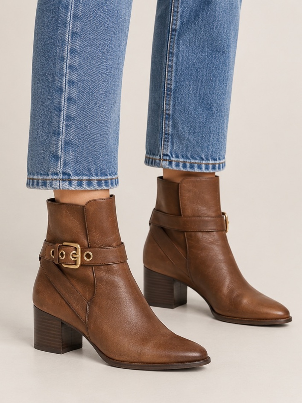 Chloe brown leather ankle buckle boots